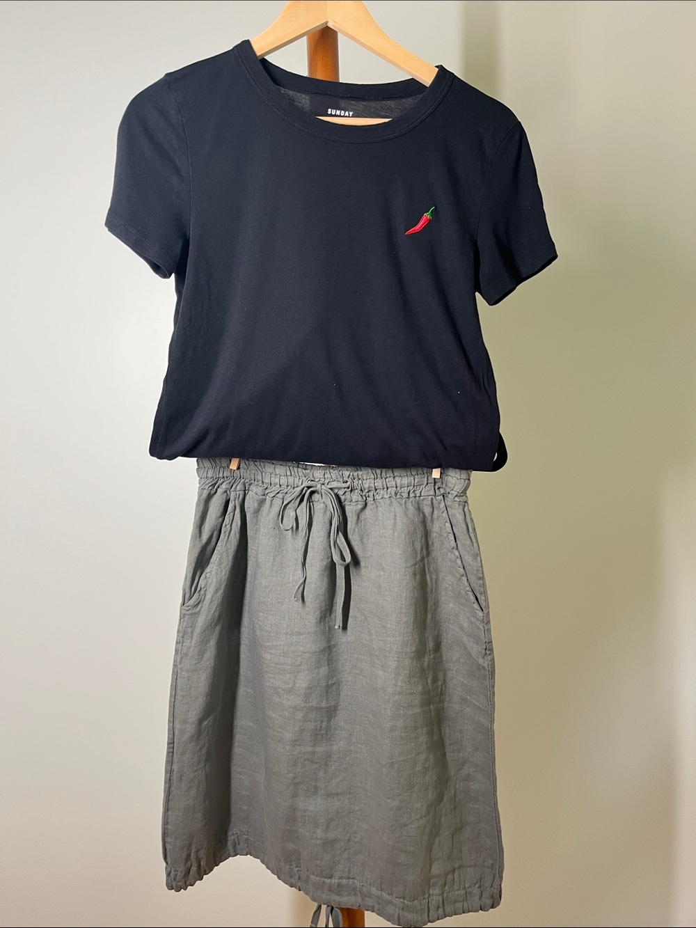 Sunday Best Olive Drawstring Midi Skirt